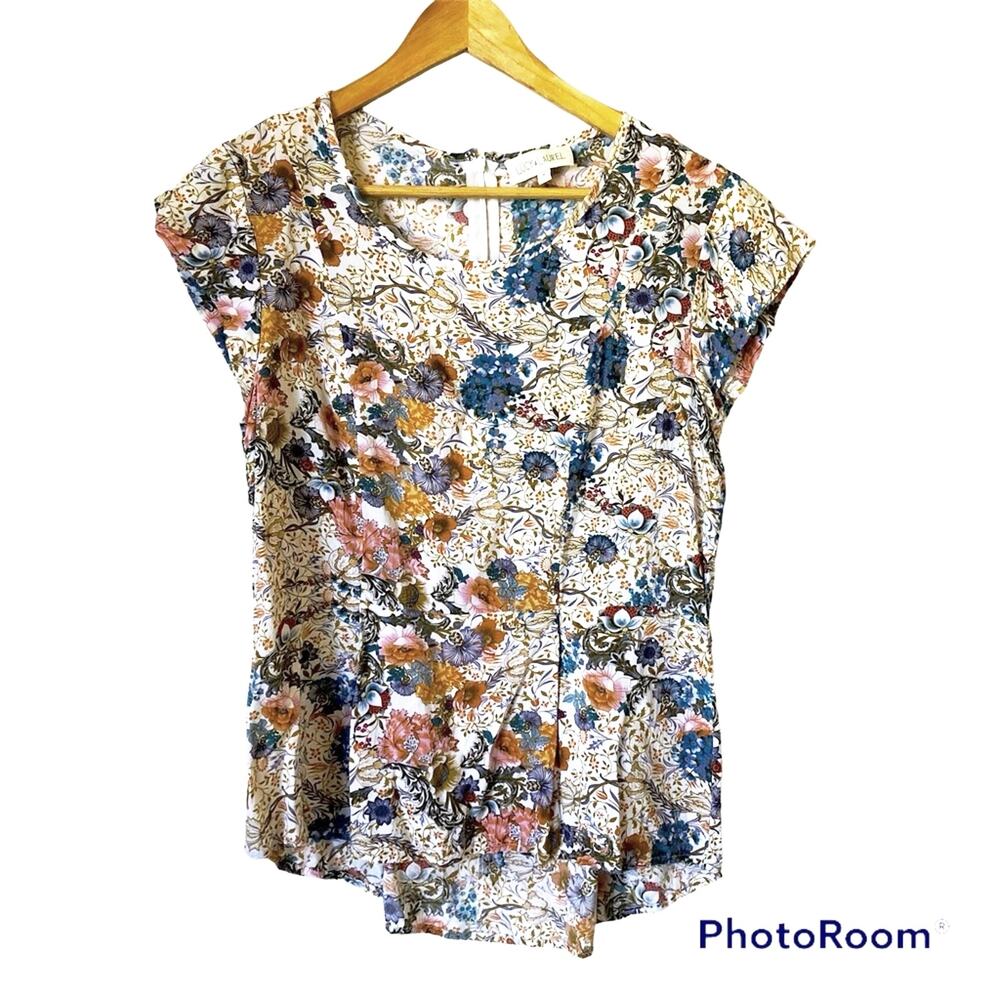 Lucy Laurel Floral Blouse Women’s Small Peplem Hem Rayon Prairie Romantic Fairy